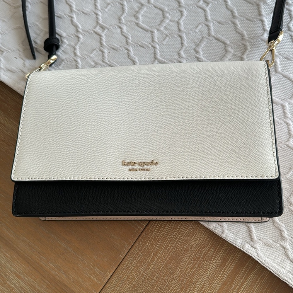 Kate spade tricolor handbag purse white black light beige - Picture 2 of 6